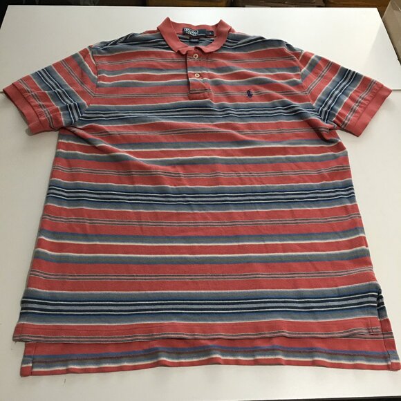 Polo Ralph Lauren Mens Large Short Sleeve Polo Shirt Striped - Picture 1 of 8